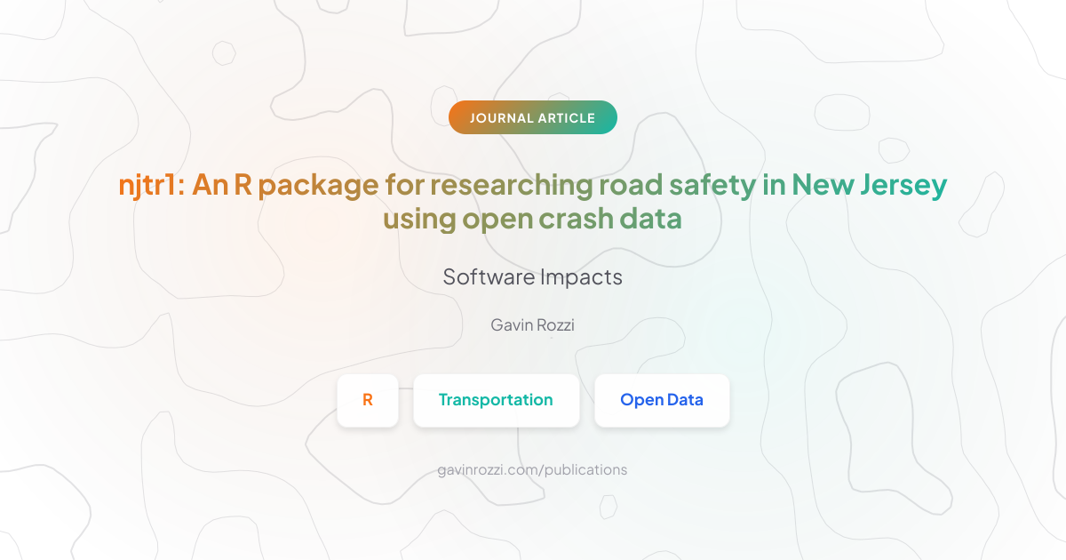 njtr1: An R package for researching road safety in New Jersey - Journal Article in Software Impacts